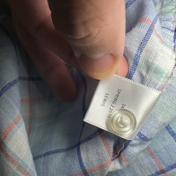 Untuckit 100% Linen Shirt Mens Large Blue Multi Plaid Stretch Lewis Short Sleeve - Picture 5 of 9